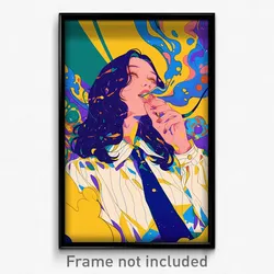 Anime Art Poster - Woman Feeling Joy Wearing Taut Blue Necktie (Print)