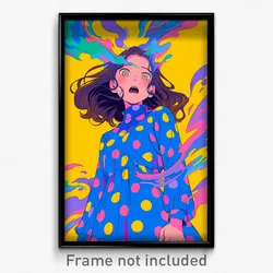 Art Poster - Girl Feeling Shocked Wearing Blue Polka Dot Dress (Print)