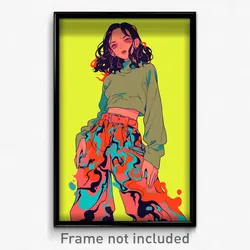 Anime Art Poster - Girl Feeling Worried Wearing Spanish Baggy Pants (Print)