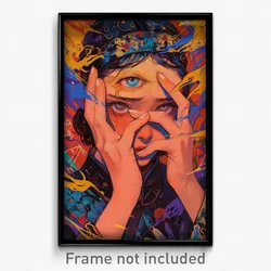 Anime Art Poster - Woman Feeling Guilt, Urban Multicolored Hairband (Print)