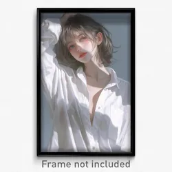 Art Poster - Girl Feeling Attraction Wearing Handsome Dress Shirt (Print)