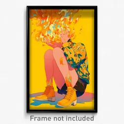 Anime Art Poster - Girl Feeling Epiphany Wearing Orange Yellow Footwear (Print)