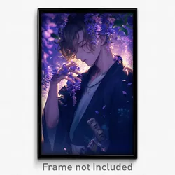 Anime Art Poster - Man Feeling Self Caring, Creative Flower Necklace (Print)