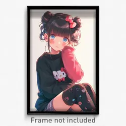 Anime Art Poster - Girl Feeling Persevering Wearing Wacky Single Side Bun