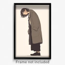 Art Poster - Woman Feeling Tired Wearing Large Collared Jacket (Print)