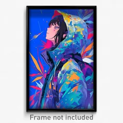 Anime Art Poster - Woman Feeling Persevering Wearing Odd Hooded Jacket (Print)
