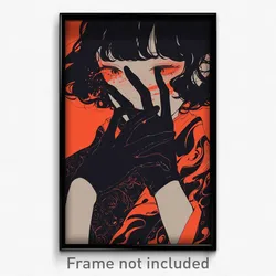Anime Art Poster - Woman Feeling Unsure Wearing Perfect Black Gloves (Print)