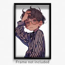 Art Poster - Boy Feeling Confusion, Interesting Vertical Striped Shirt (Print)