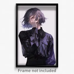 Anime Art Poster - Man Feeling Undermined Wearing Violet Black Shirt (Print)