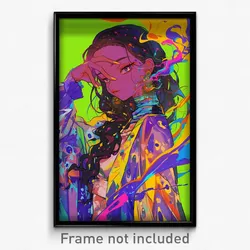 Anime Art Poster - Woman Feeling Cynicism, Creative Purple Capelet (Print)