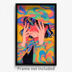 Anime Art Poster - Girl Feeling Overwhelmed Wearing Multicolored Hat Bow (Print)