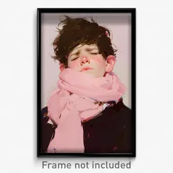 Art Poster - Boy Feeling Miserliness Wearing Sparkling Pink Scarf (Print)