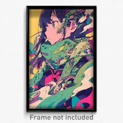 Anime Art Poster - Girl Feeling Hatred Wearing Green Shared Scarf (Print)