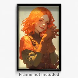Art Poster - Girl Feeling Smug Wearing Remarkable Orange Gloves (Print)