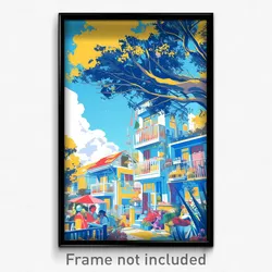 Art Poster - Light Blue American Town (Psychedelic Trippy Weird 11x17 Print)