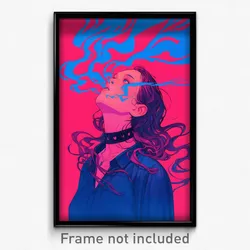 Art Poster - Woman Feeling Dread Wearing Old Fashioned Pink Choker (Print)