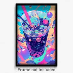 Art Poster - Agitated Boba Tea (Psychedelic Trippy Weird 11x17 Print)
