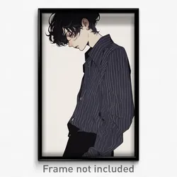 Anime Art Poster - Boy Feeling Gloomy Wearing Majestic Pinstripe Shirt (Print)