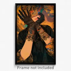 Art Poster - Woman Feeling Humility Wearing Brown Black Gloves (Print)