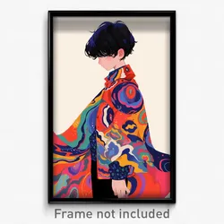 Art Poster - Boy Feeling Pensiveness Wearing Quizzical Red Cape (Print)