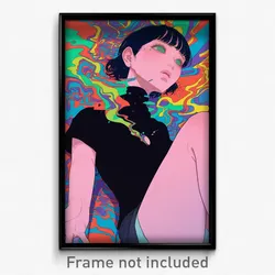 Anime Art Poster - Woman Feeling Tension Wearing Hearty Black Undershirt (Print)