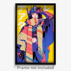 Anime Art Poster - Girl Feeling Resignation, Handmade Striped Scarf (Print)