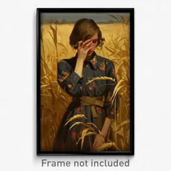 Art Poster - Girl Feeling Worried Wearing Smooth Collared Dress (Print)