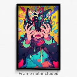 Anime Art Poster - Boy Feeling Panicked Wearing Outlandish Cat Ear (Print)