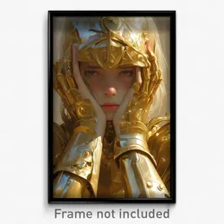 Art Poster - Girl Feeling Stressed Wearing Well Worn Gold Armor (Print)