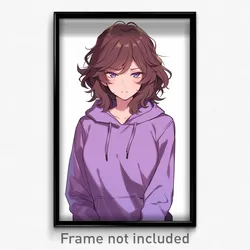 Anime Art Poster - Woman Feeling Remorse Wearing Creative Purple Hoodie (Print)