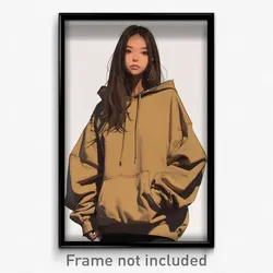 Art Poster - Woman Feeling Self Conscious Wearing Awesome Brown Hoodie (Print)