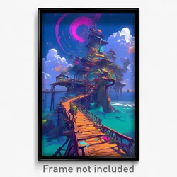 Art Poster - Long Pier (Psychedelic Trippy Weird 11x17 Print)