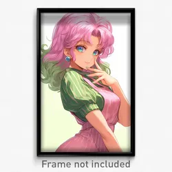 Anime Art Poster - Woman Feeling Cheerfulness, Reasonable Vertical Striped