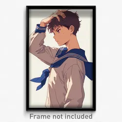 Anime Art Poster - Man Feeling Vigilance Wearing Gray Blue Sailor Collar (Print)