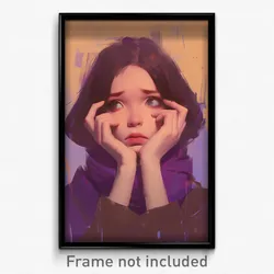 Art Poster - Girl Feeling Bewildered Wearing Illustrious Purple Scarf (Print)