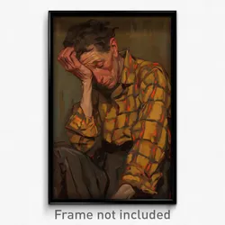 Art Poster - Man Feeling Sullenness Wearing Warm Checkered Shirt (Print)