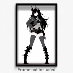 Anime Art Poster - Woman Feeling Cheerfulness, Jagged Grey Legwear (Print)