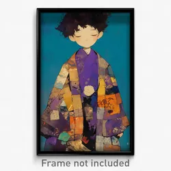Art Poster - Boy Feeling Sentimentality Wearing Memorable Purple Kimono (Print)