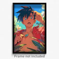 Anime Art Poster - Boy Feeling Shocked Wearing Antique Heart Necklace (Print)