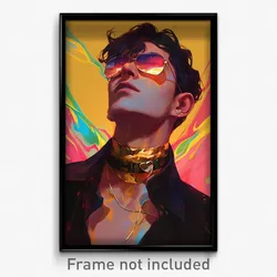Art Poster - Man Feeling Moody Wearing Heartfelt Gold Choker (Print)