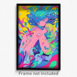 Anime Art Poster - Girl Feeling Glumness Wearing Lively Short Jumpsuit (Print)