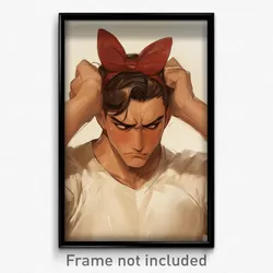 Anime Art Poster - Man Feeling Unhappy Wearing Second Hand Bow Hairband (Print)
