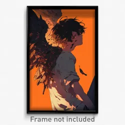 Anime Art Poster - Boy Feeling Unnerved Wearing Glamorous Wings (Print)