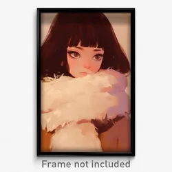 Art Poster - Girl Feeling Negative Wearing Quaint Fur Scarf (Print)