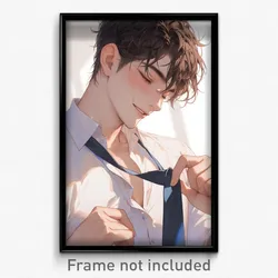Anime Art Poster - Man Feeling Enjoyment Wearing Royal White Necktie (Print)