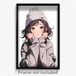 Anime Art Poster - Girl Feeling Homesickness, Oddball Grey Headwear (Print)
