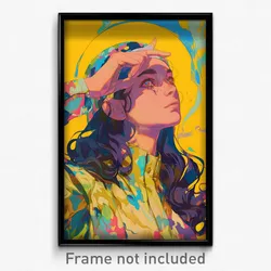 Art Poster - Girl Feeling Cowardly Wearing Antique Two Tone Headwear (Print)