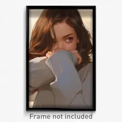 Art Poster - Woman Feeling Unsettled Wearing Gray Grey Sleeves (Print)