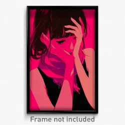 Anime Art Poster - Woman Feeling Depressed, Bright Pink Neckerchief (Print)