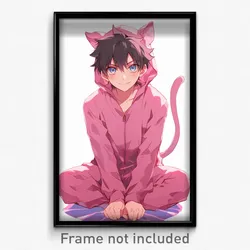 Anime Art Poster - Boy Feeling Trust Wearing Quirky Kittysuit (Print)